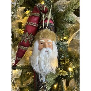 VTG Cosman Santa Claus‎ Hanging Christmas Ornament Burgundy Beaded Tassel Decor